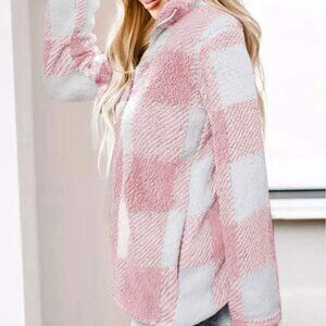 ZESICA Women’s Plaid Sherpa Fleece Pullover – Cozy Half-Zip Jacket 2XL
